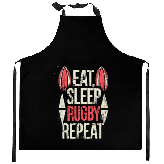 Eat Sleep Rugby Repeat Sports Typography Kitchen Aprons