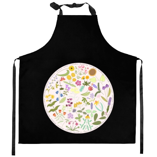 Colorful Wildflower Circle on Pink Kitchen Aprons