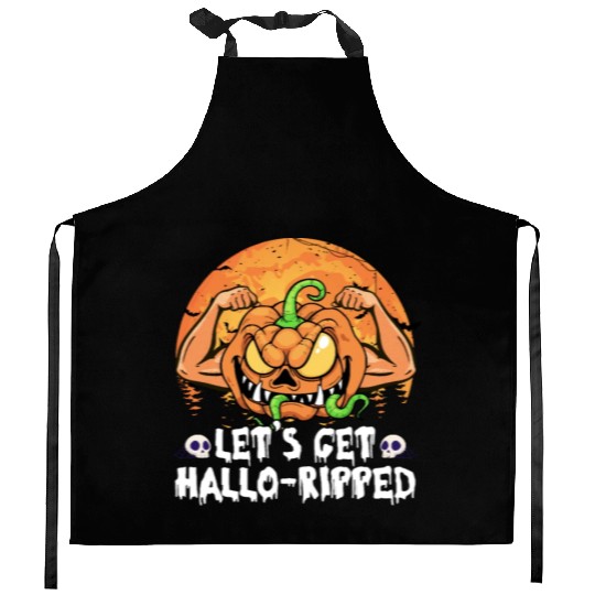 Lets Get Hallo Ripped Kitchen Aprons Funny Halloween