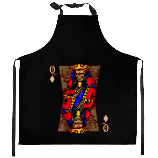 womens skull queen card funny skeleton day of the Kitchen Aprons