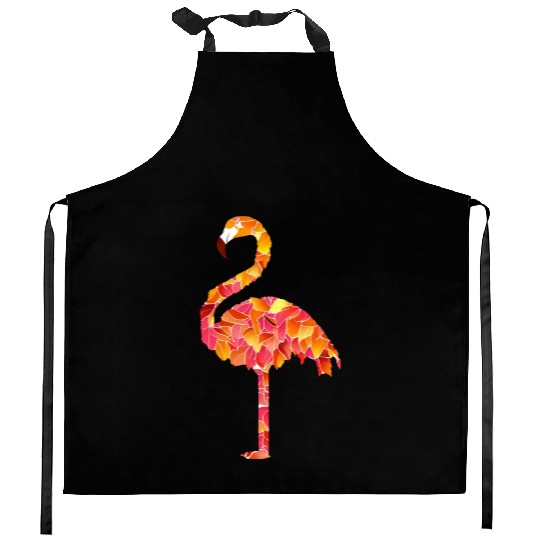 Flamingo made of autumn leaves Kitchen Aprons