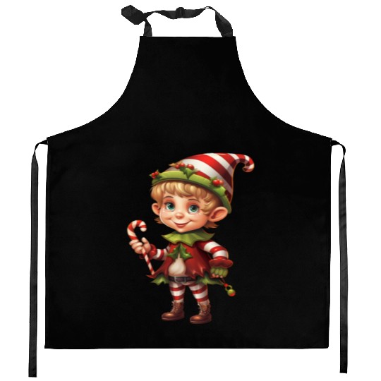Christmas Elf Candy Cane X-Mas Pajamas Party Kitchen Aprons