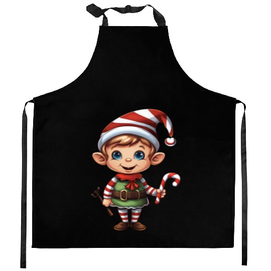Christmas Elf Candy Cane X-Mas Pajamas Party Kitchen Aprons