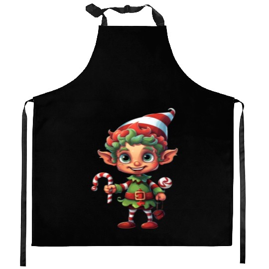 Christmas Elf Candy Cane X-Mas Pajamas Party Kitchen Aprons