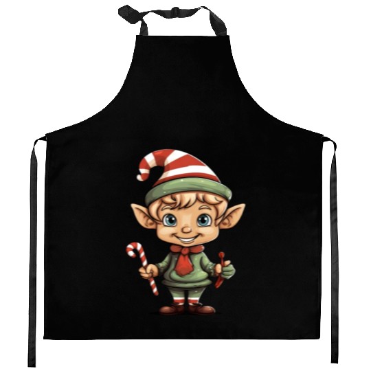 Christmas Elf Candy Cane X-Mas Pajamas Party Kitchen Aprons