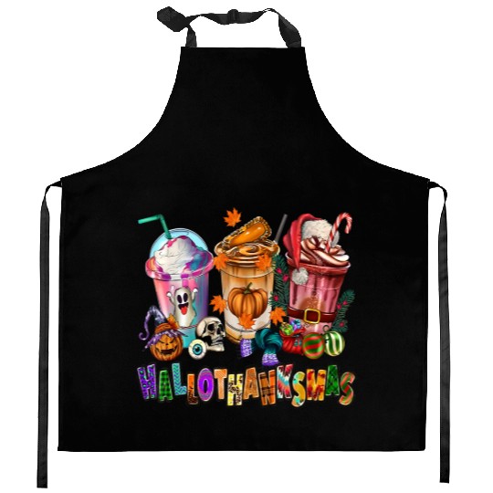 Happy Hallothanksmas Coffee Latte Halloween Kitchen Aprons