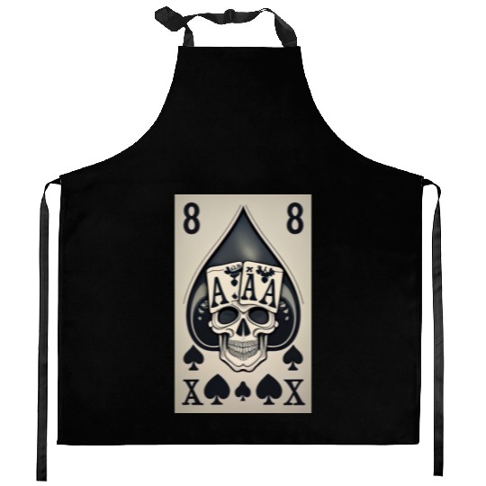 card with skeleton head (halloween design) Kitchen Aprons