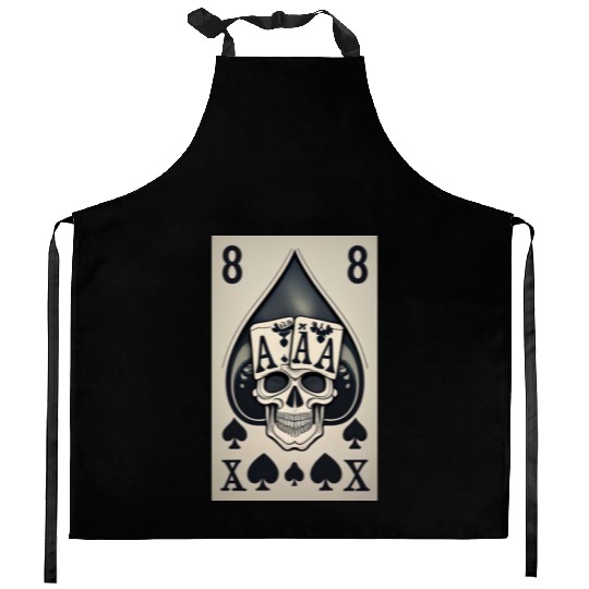 card with skeleton head (halloween design) Kitchen Aprons