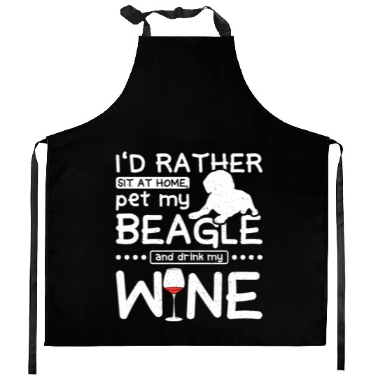 Pet my beagle and drink wine Kitchen Aprons