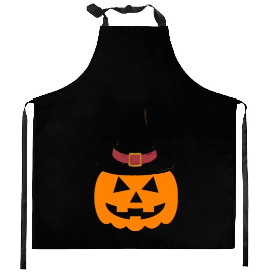 Pumpkin with hat Kitchen Aprons - Funny Halloween