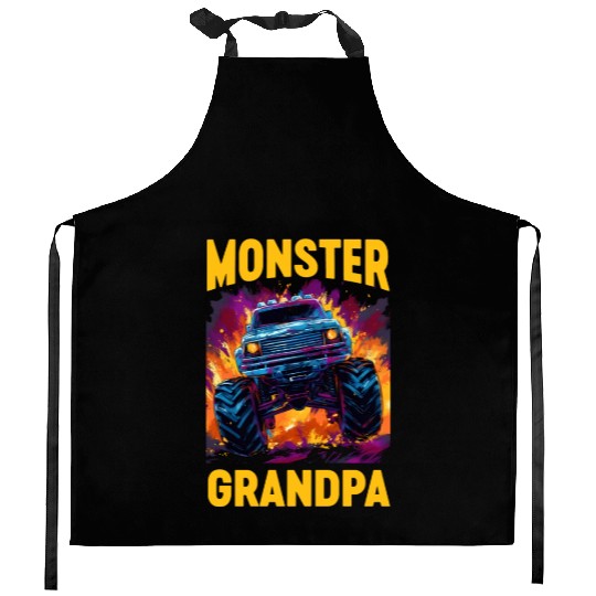 Monster Truck Grandpa Monster Grandad Retro Kitchen Aprons