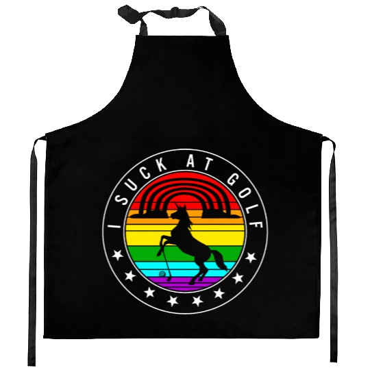 Golf Kitchen Aprons, I Suck At Golf Unicorn Rainbow Retro
