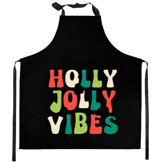Holly Jolly Vibes Happy Xmas Christmas Holiday Kitchen Aprons