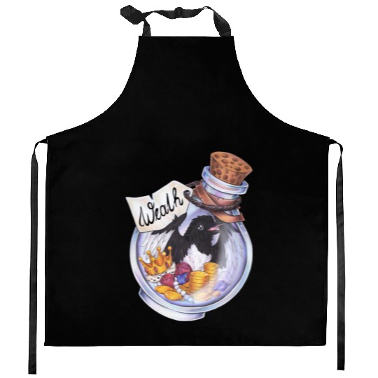 Potion magpie bird coins money treasure wealth Kitchen Aprons