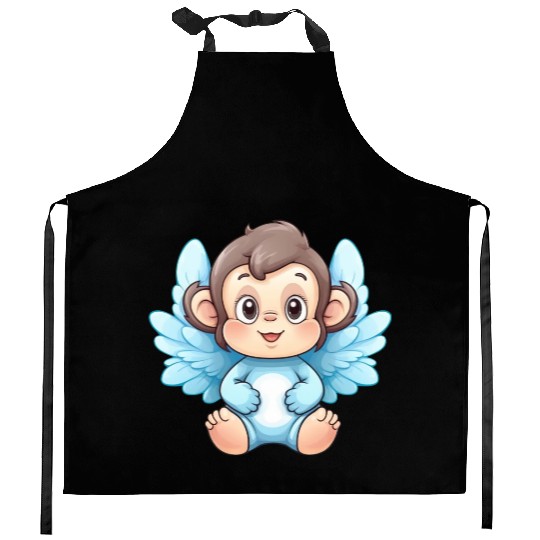 monkey chimpanzee angel wings cute kawaii Kitchen Aprons