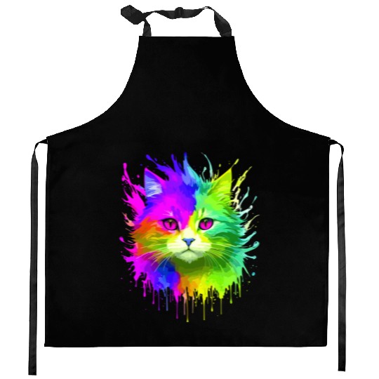 Rainbow Cat Cat Kitten Lovers Apparel tie-dye Kitchen Aprons