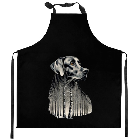 Funny black labrador charcoal drawing Kitchen Aprons