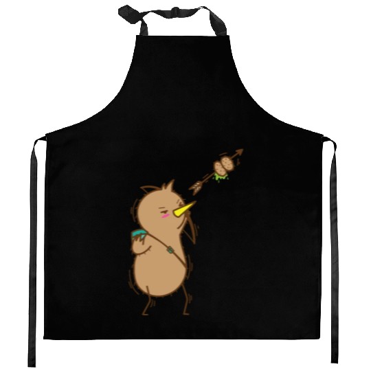 Kiwi with Bow and Arrow Bird and Fruit Kitchen Aprons
