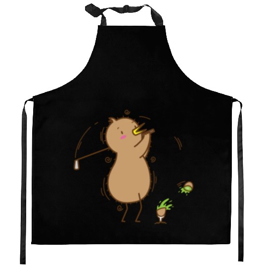 Kiwi playing Golf Kiwi Bird and Fruit Kitchen Aprons