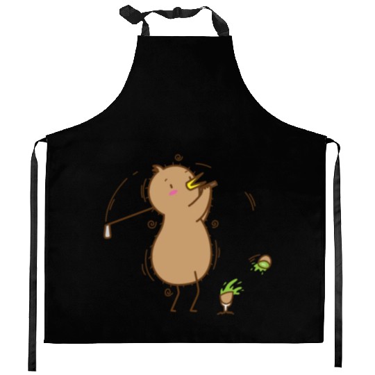 Kiwi playing Golf Kiwi Bird and Fruit Kitchen Aprons