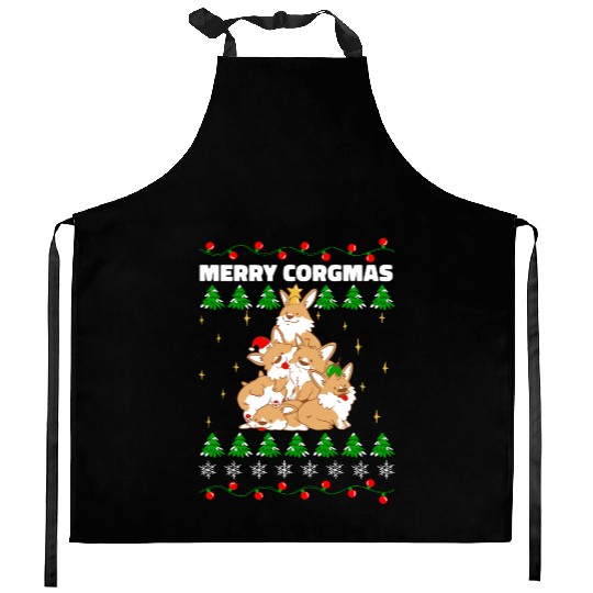 Corgi Dog Christmas Tree Animals Lover Xmas Kitchen Aprons