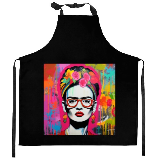 Frida Kahlo style urban art colorfull graffiti Kitchen Aprons
