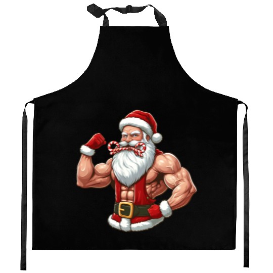 Muscular Santa Fit for the holidays Kitchen Aprons