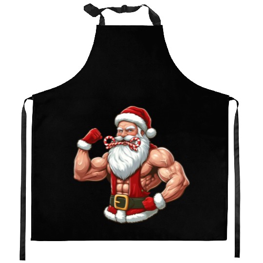 Muscular Santa Fit for the holidays Kitchen Aprons