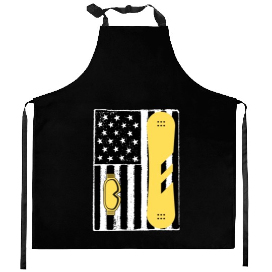 Vintage Snowboarding Us Flag Kitchen Aprons