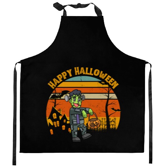 Happy Halloween. Spooky Ghost Skeleton Zombie Witc Kitchen Aprons