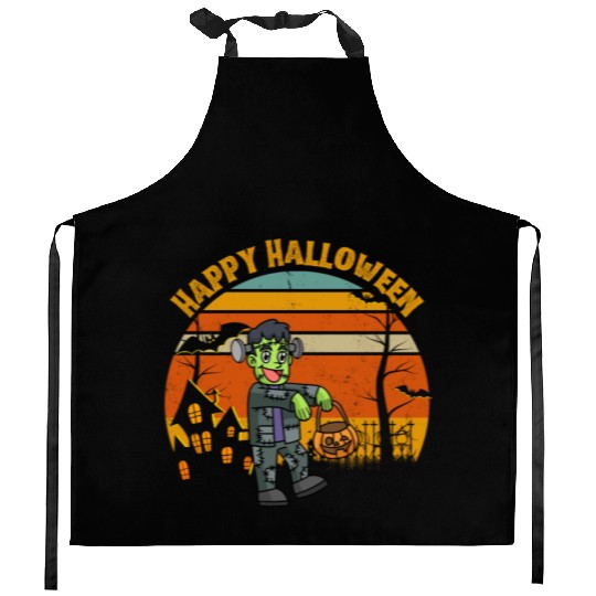 Happy Halloween. Spooky Ghost Skeleton Zombie Witc Kitchen Aprons