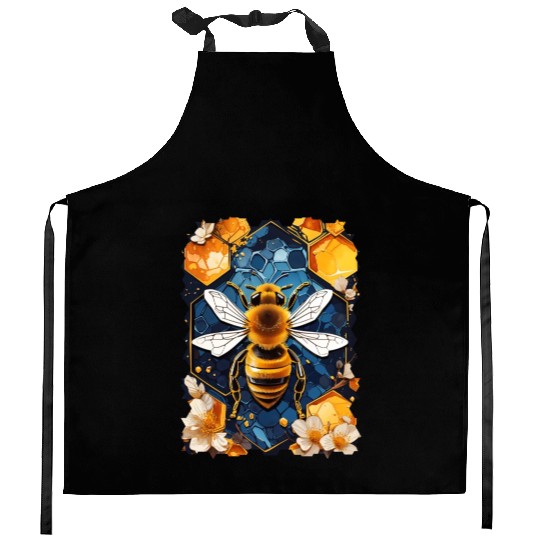 Artistic honeycomb and bee Kitchen Aprons