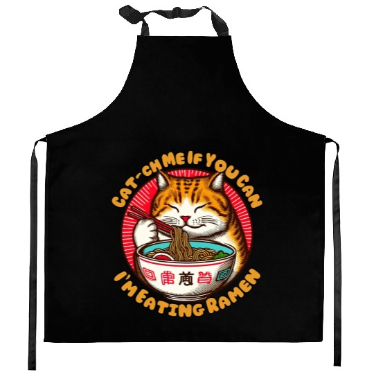 I'm eating Ramen Japanese cat Kitchen Aprons