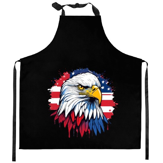 American flag and majestic eagle Kitchen Aprons