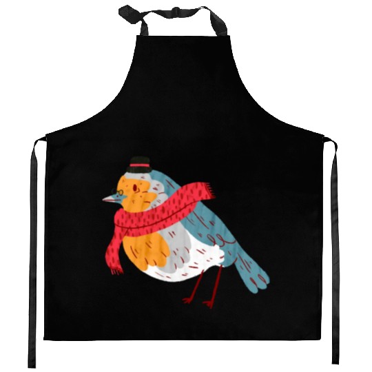 Robin With a Scarf Kitchen Aprons
