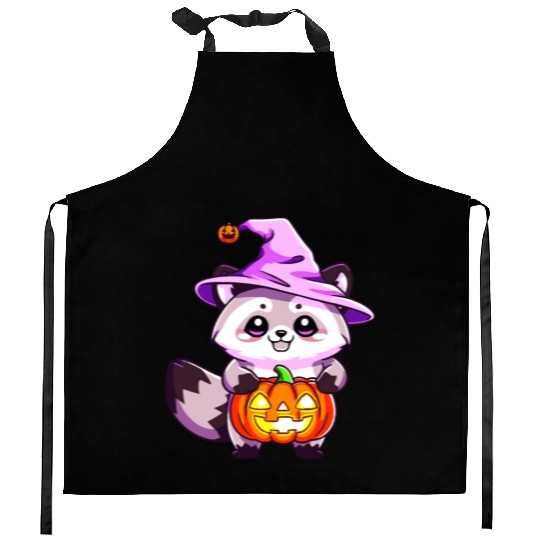 Cute Halloween raccoon Kitchen Aprons
