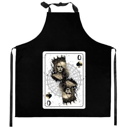 Queen of Spades Gothic Card Game Halloween Creepy Kitchen Aprons