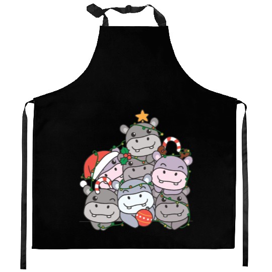 Hippo Christmas Tree Funny Animal Christmas Kitchen Aprons
