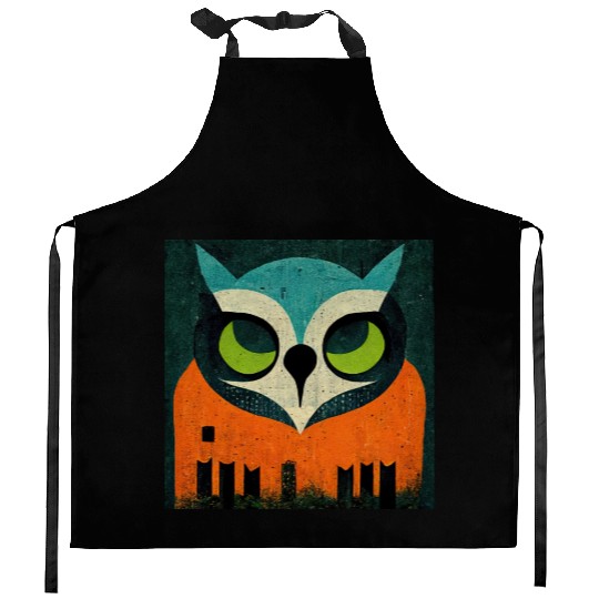 Mod Owl: Teal-Headed Owl Kitchen Aprons