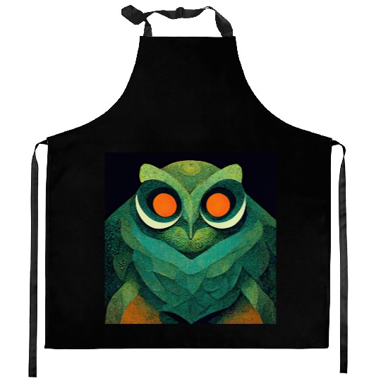 Mod Owl: Feathery Orange-Eyed Owl Kitchen Aprons