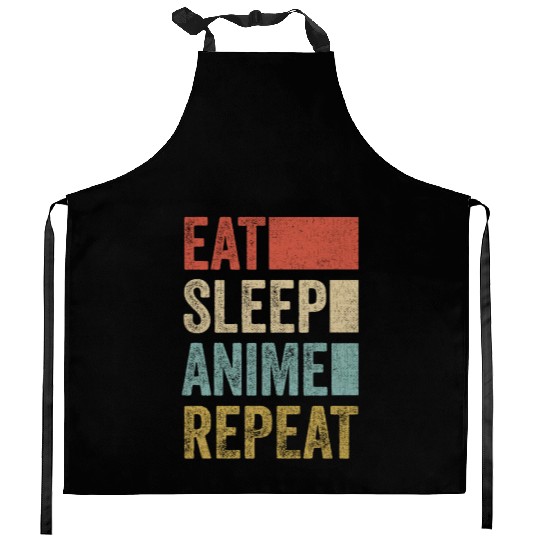 Vintage Retro Eat Sleep Anime Repeat Gift Funny Kitchen Aprons