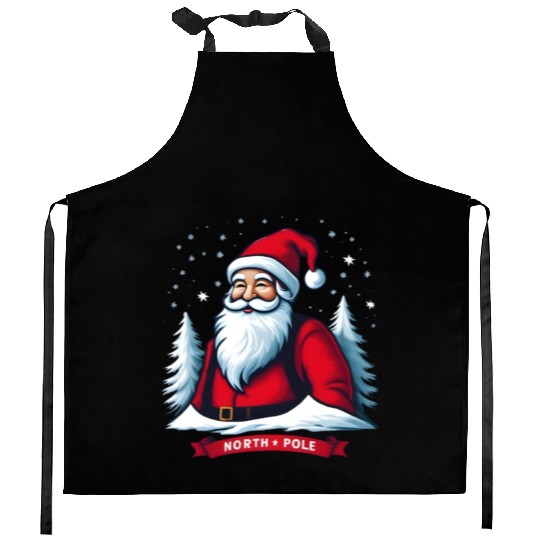 North Pole santa merry christmas Kitchen Aprons