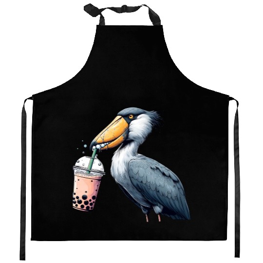 Beaked stork with bubble tea Kitchen Aprons
