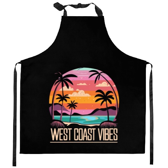 Tranquil beach at sunset West Coast Vibes Kitchen Aprons