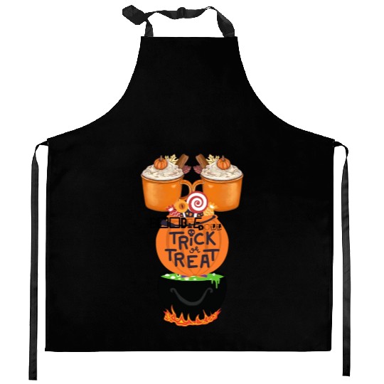 pumpkin spice trick or treat witches brew Kitchen Aprons
