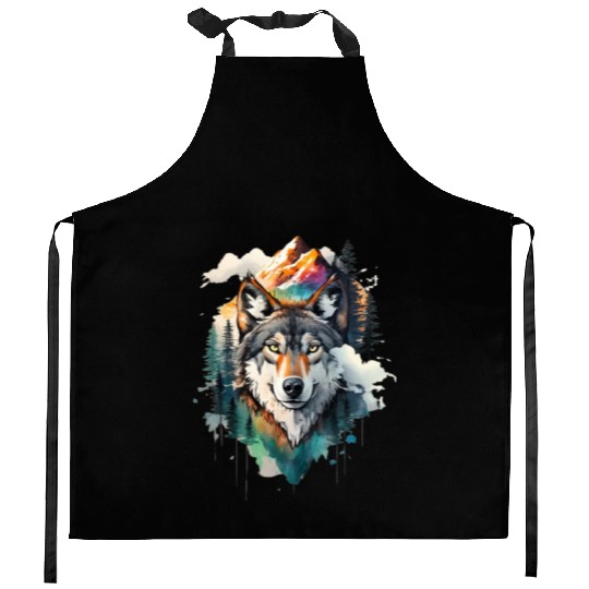 Majestic Mountain Wolf Nature Inspired Artwork Kitchen Aprons