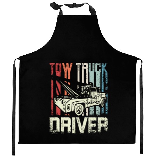 Cool Retro Vintage Tow truck Driver Kitchen Aprons