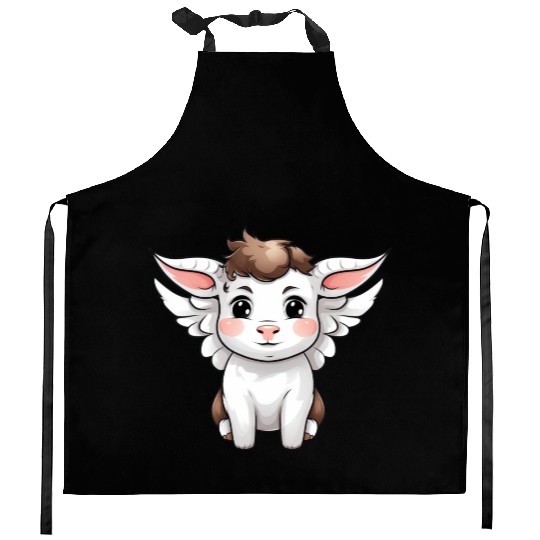 Heavenly Bond: Cow & Calf with Angel Wings Kitchen Aprons