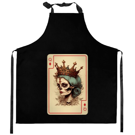 Diamond Queen Gothic Poker Card Game Creepy Kitchen Aprons