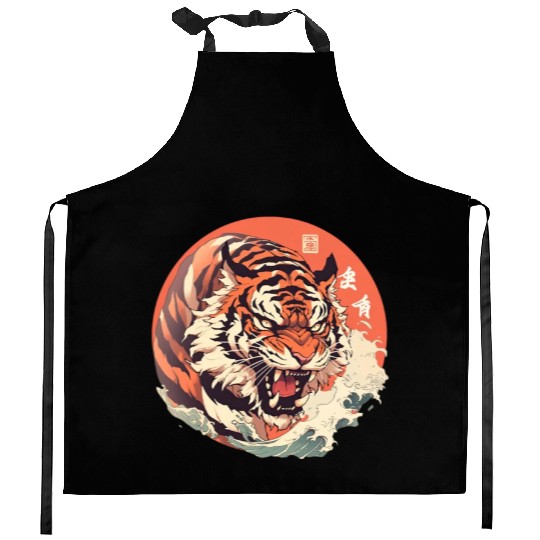 Tokyo Asia 80s Japanese Retro Tiger Kitchen Aprons